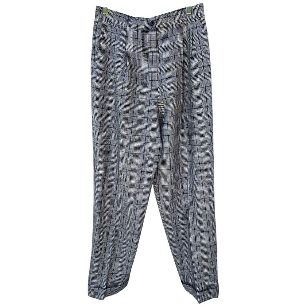 Vtg Talbots Women's Glen Check Plaid Wool Pants Pleated High Waisted Academia - Picture 1 of 8